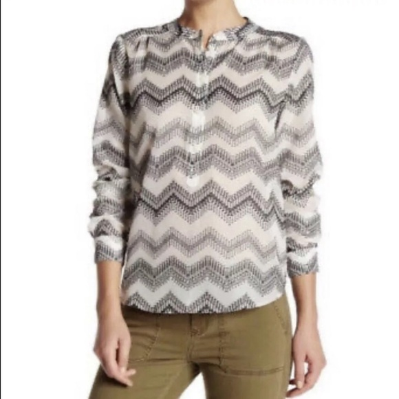J.crew Chevron popover shirt long sleeve ivory sheer size Xs - Picture 1 of 4